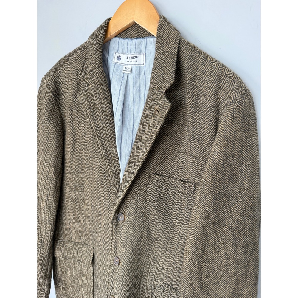 J.Crew Mens Herringbone Sport Coat Blazer Brown Tan 46R 18633 FA 09